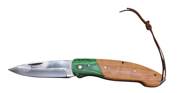 COUTEAU PLIANT VERT AVEC LACET